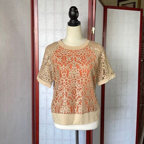 Robert Rodriguez Tan & Orange Layered Top with 100% Silk Trim (Size: Small) - Picture 11 of 14